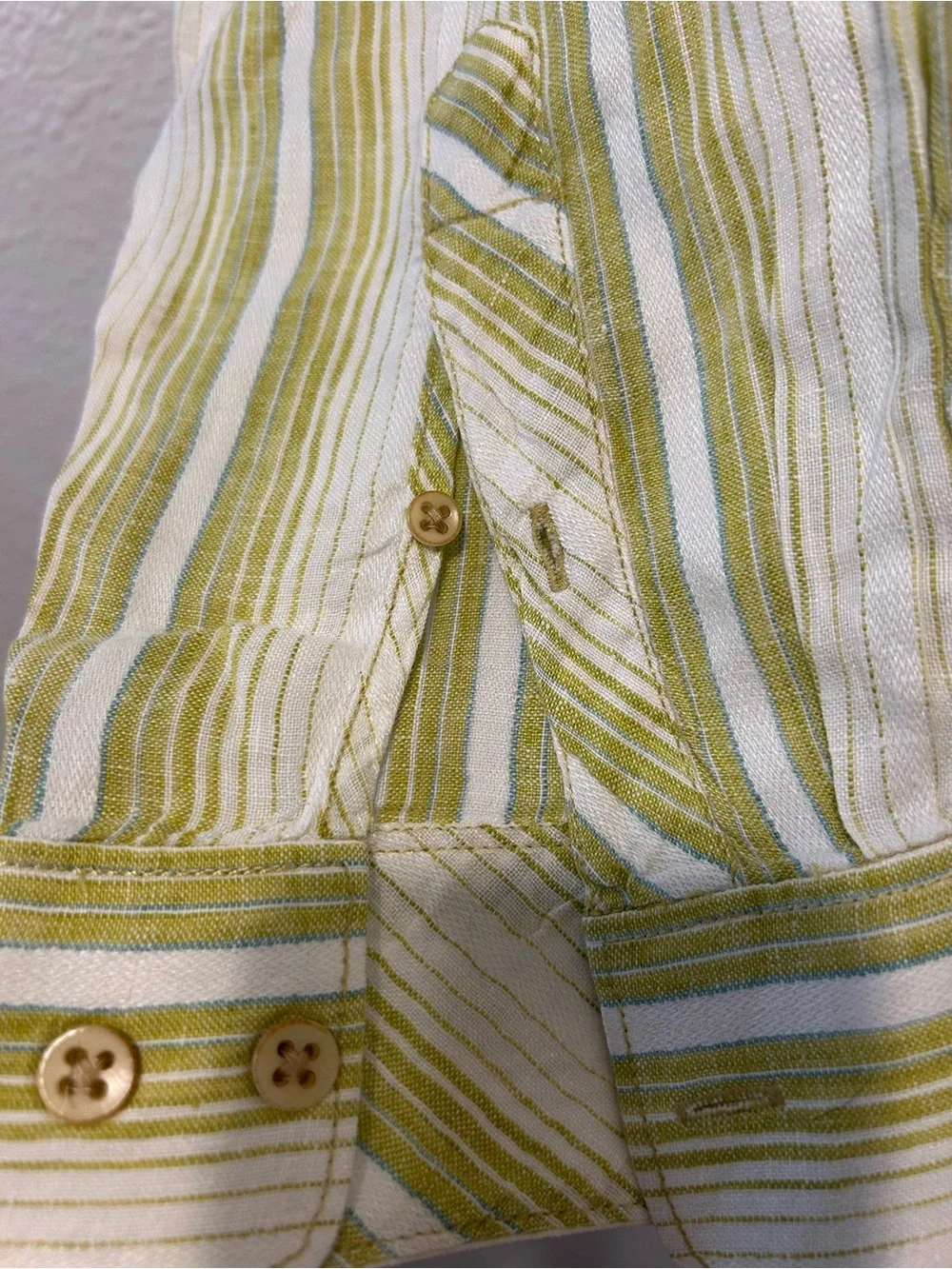 Tommy Bahama Light Green and White Striped Linen-Blend Button Down